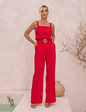 Calça Com Cinto Bianca Vermelho